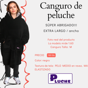 Canguro Peluche Talla L Negro