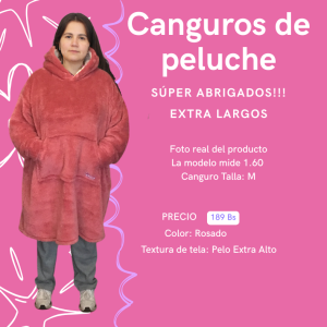 Canguro Peluche Talla M Rosado
